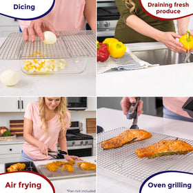 Kitchenatics versatile baking rack fitting standard half-sheet pans for cooling and air frying.