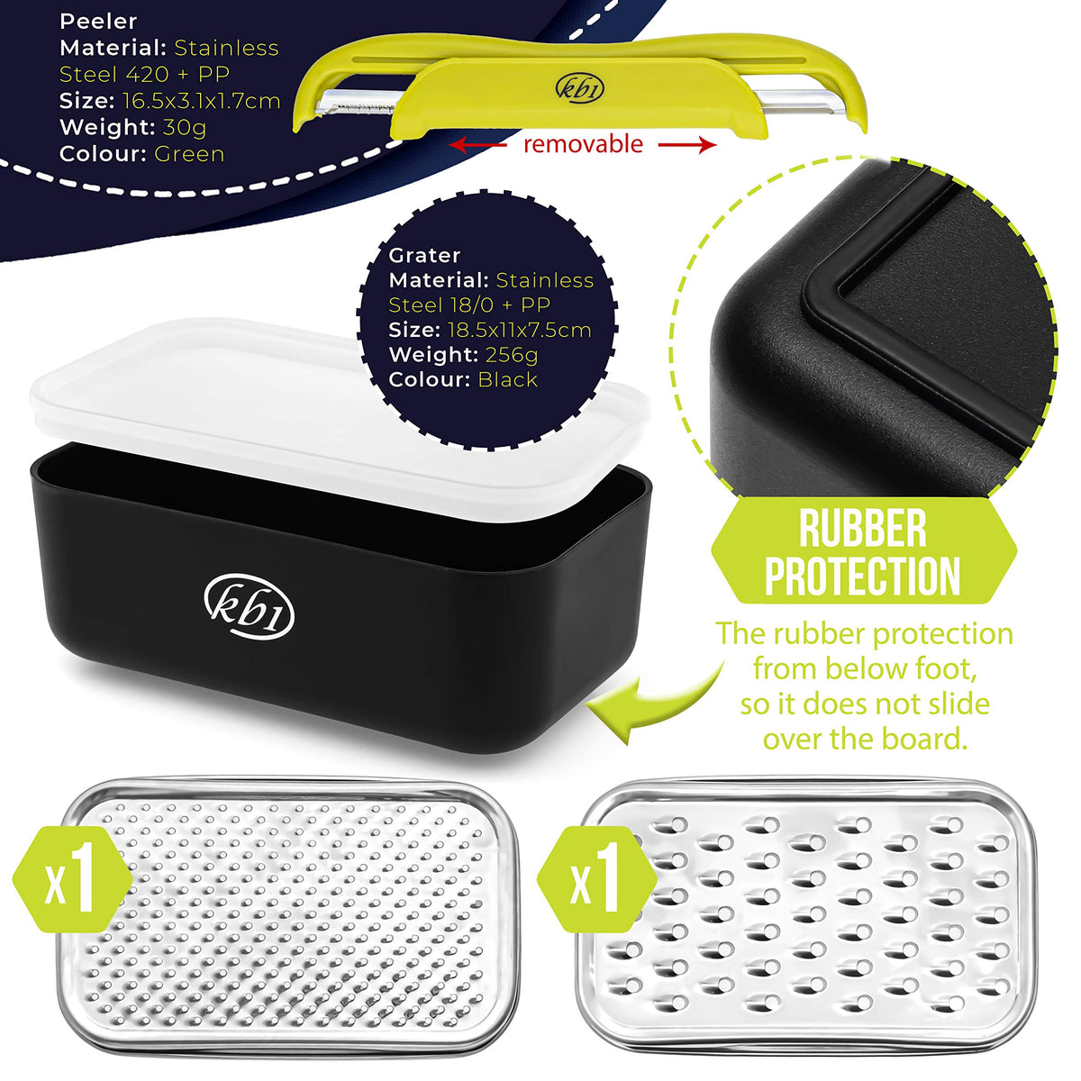 KitchenBe1 double-head-peeler enables smooth and serrated peeling for quick prep.