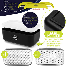 KitchenBe1 double-head-peeler enables smooth and serrated peeling for quick prep.