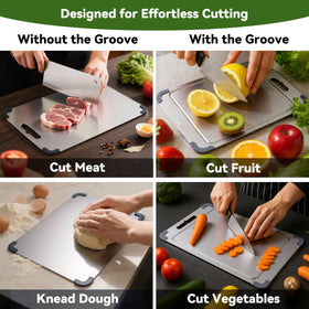 KitchenBlise dual-sided board with juice groove and smooth back for versatility