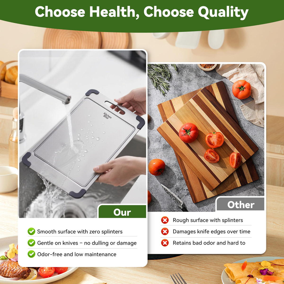 KitchenBlise includes scrapers and hooks for easy cleaning and hanging