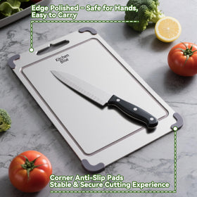 Grooved front catches juices to keep countertops clean and organized