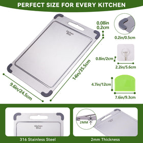 KitchenBlise premium 316 stainless steel cutting board back view for kneading and rolling