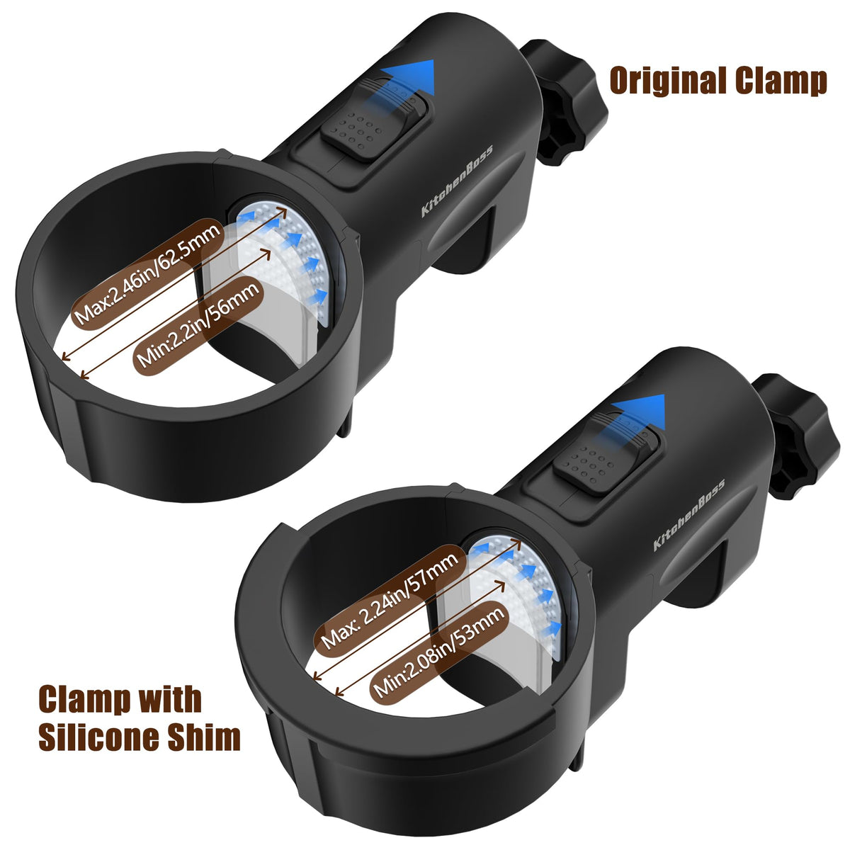 KitchenBoss BK300B silicone-shim enhances pot fit for stability.
