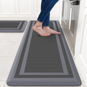 KitchenClouds 2pc kitchen rug set laid flat in grey for comfortable standing
