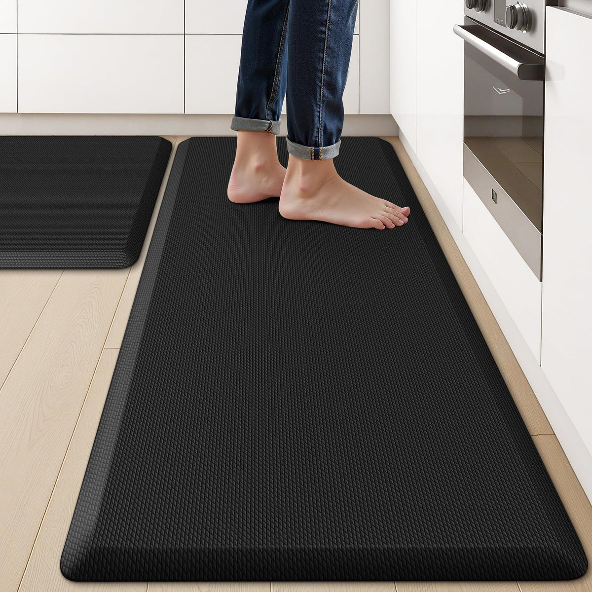 KitchenClouds 2pc kitchen rugs front view demonstrates versatile setup for busy counters.