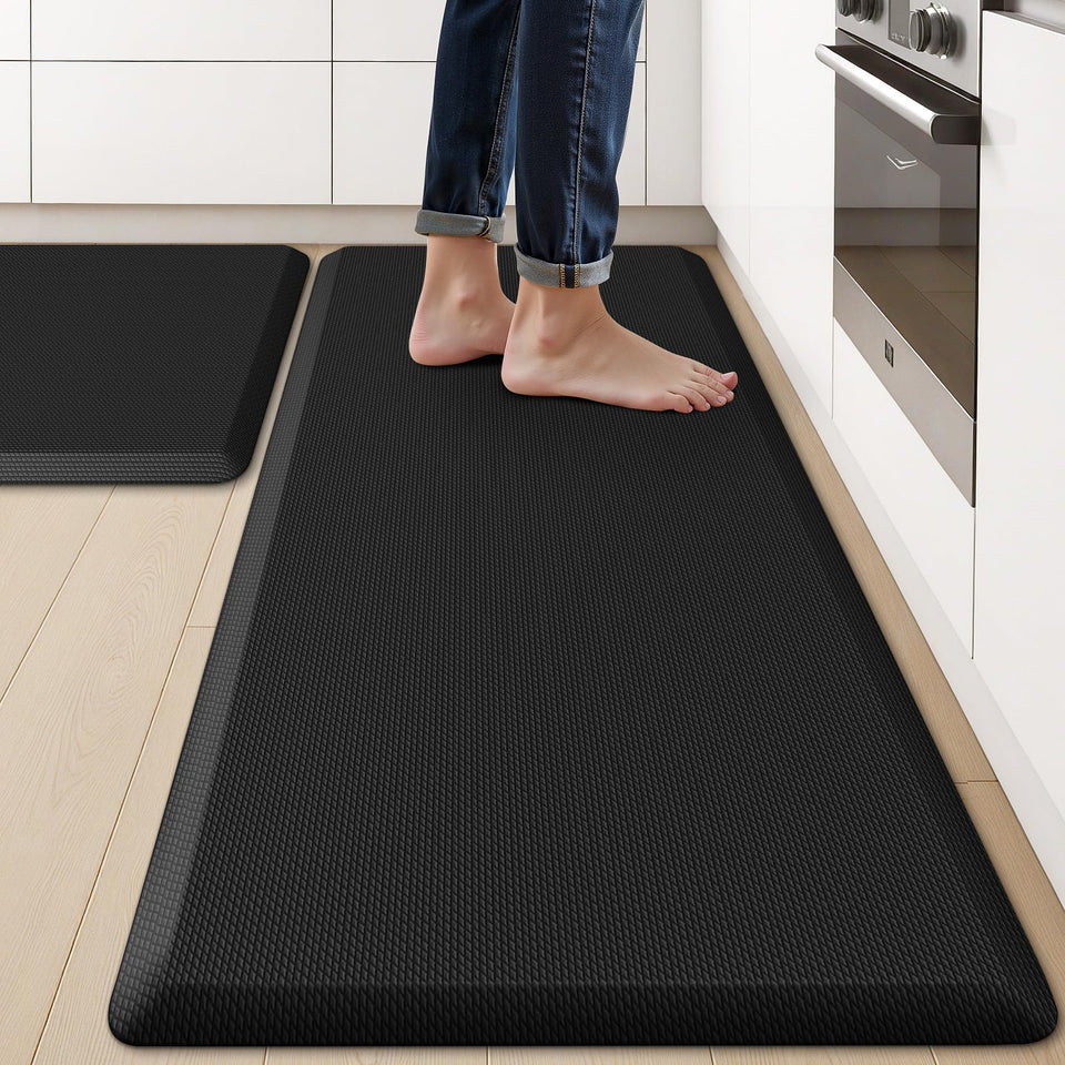 KitchenClouds 2pc kitchen rugs front view demonstrates versatile setup for busy counters.