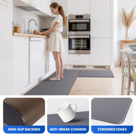 KitchenClouds grey kitchen mats blend with decor and endure heavy foot traffic.
