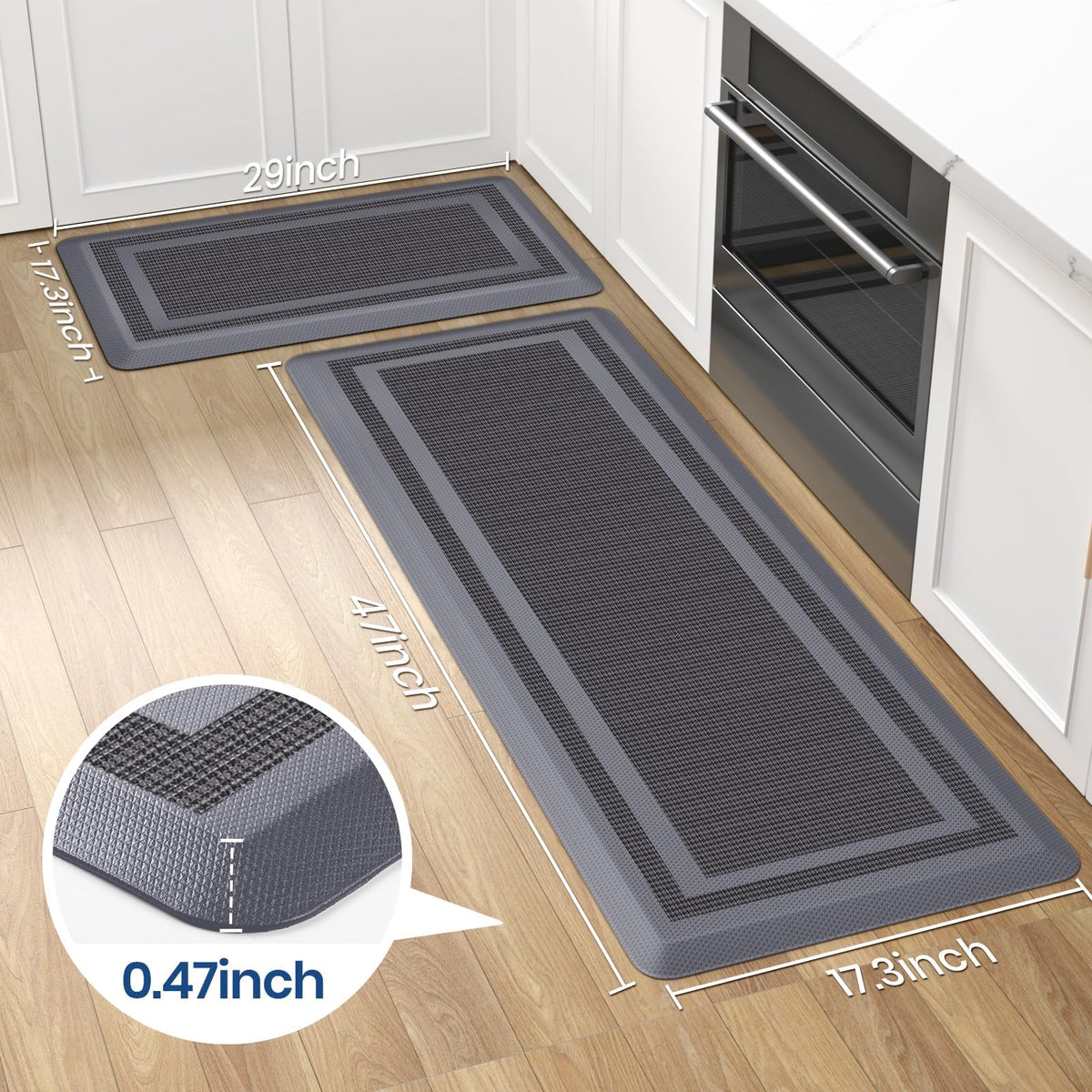 KitchenClouds anti-slip backing closeup shows secure grip on floors