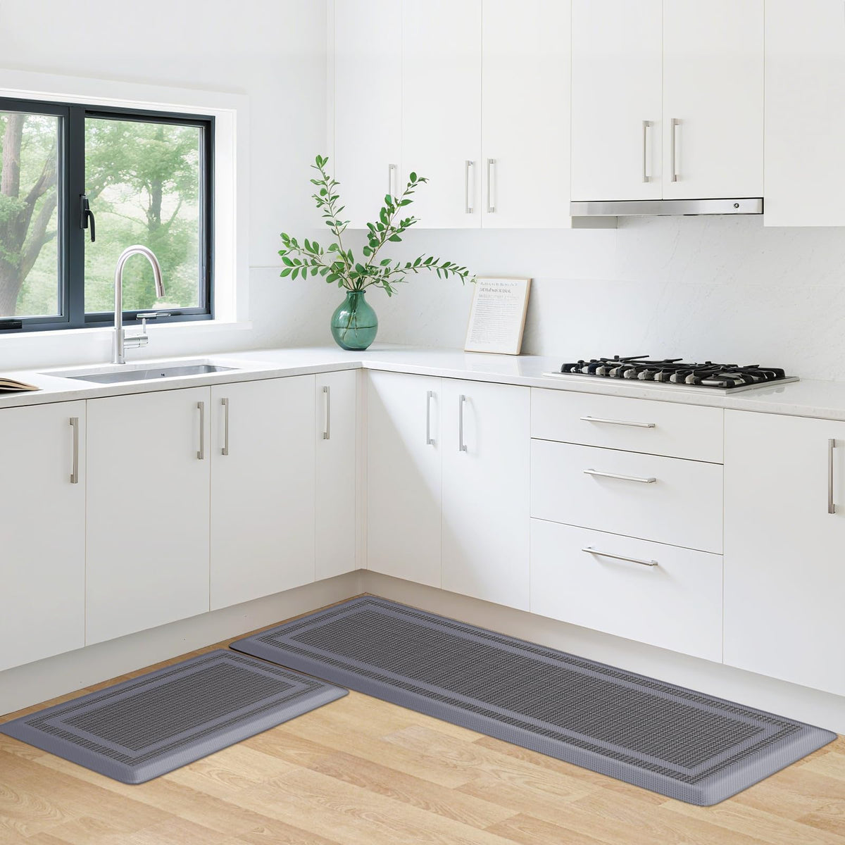 KitchenClouds grey rug set complements decor while supporting busy routines