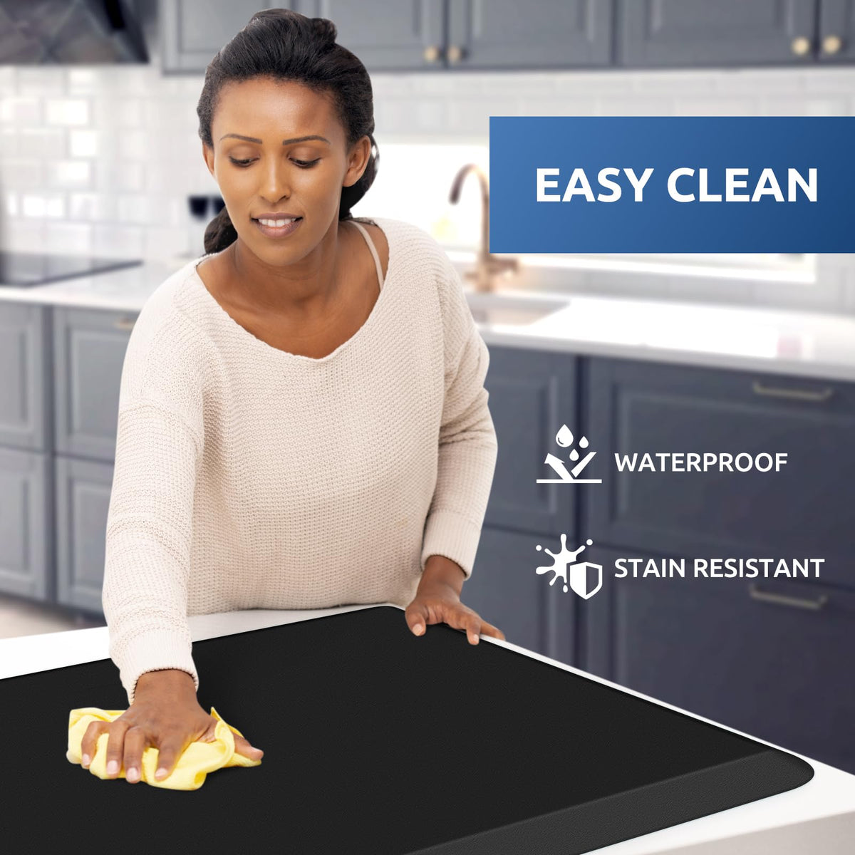 Diamond-pattern bottom of KitchenClouds mat providing grip on floor surfaces