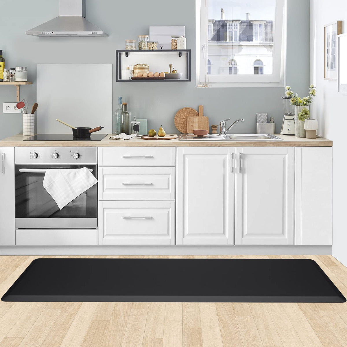 KitchenClouds mat laid flat on a clean floor for easy setup
