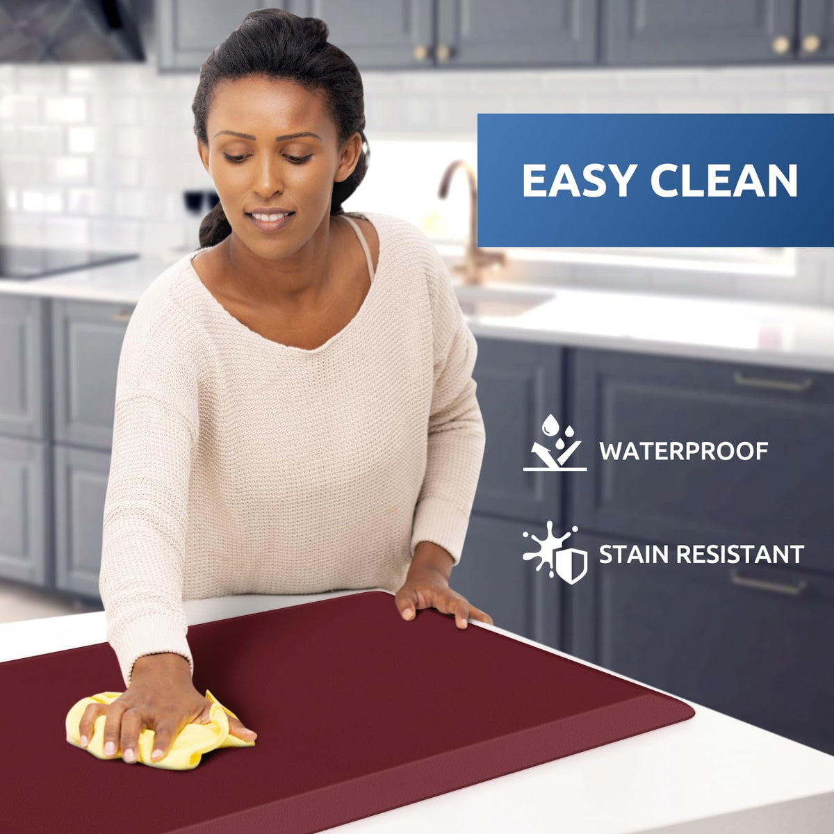 KitchenClouds kitchen mat with bevel edge reduces tripping risk