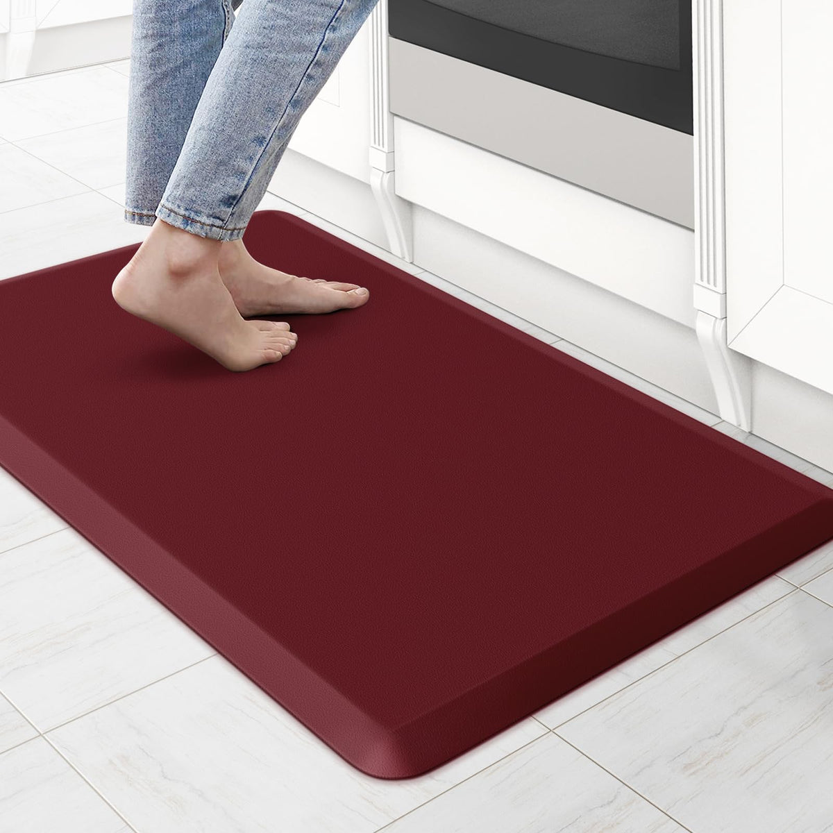 KitchenClouds cushioned anti-fatigue kitchen mat in red for comfortable standing while cooking