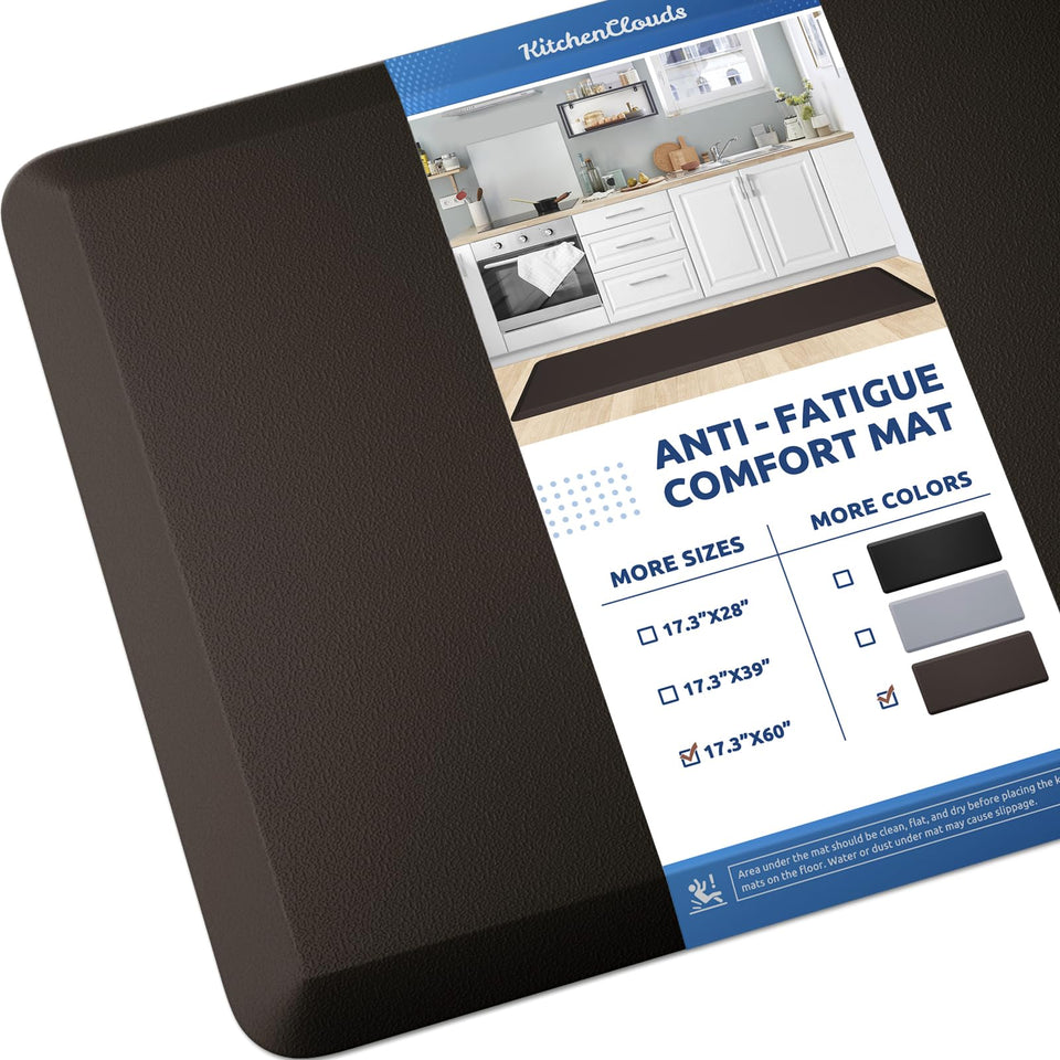 KitchenClouds cushioned anti-fatigue kitchen mat for comfortable standing during cooking.