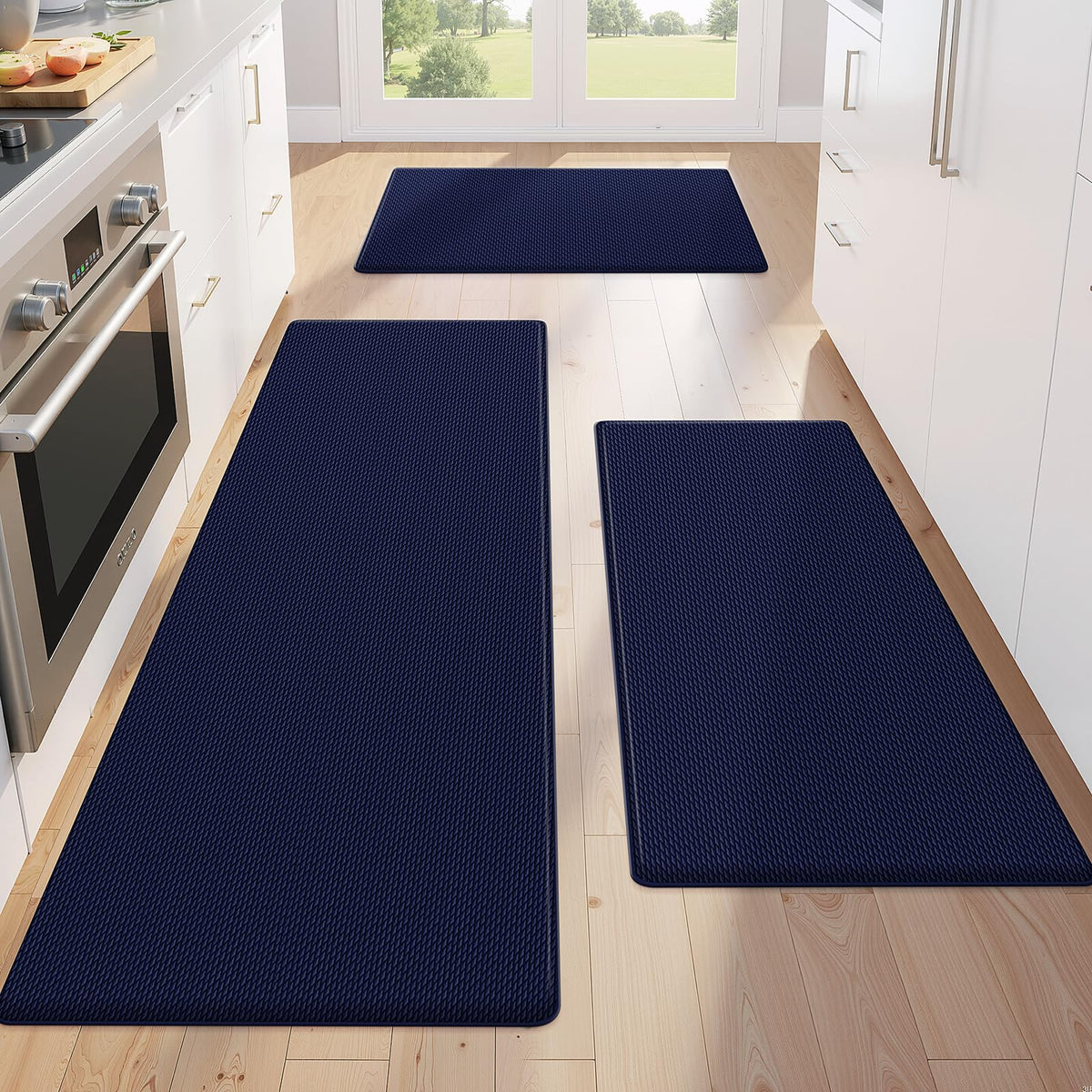 KitchenClouds blue anti-fatigue kitchen mat for comfortable standing.