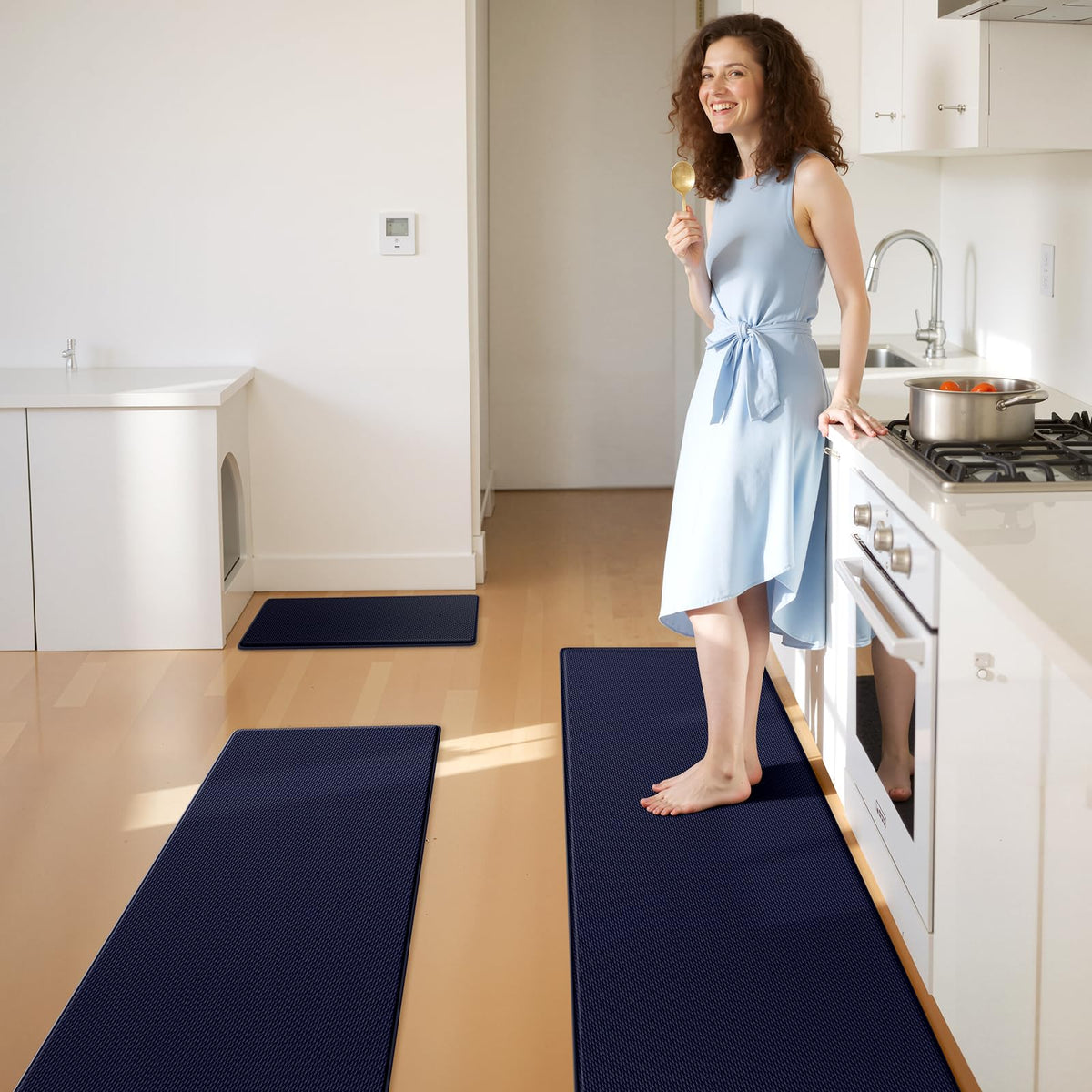 Blue KitchenClouds mat suitable for kitchen or office workspace.