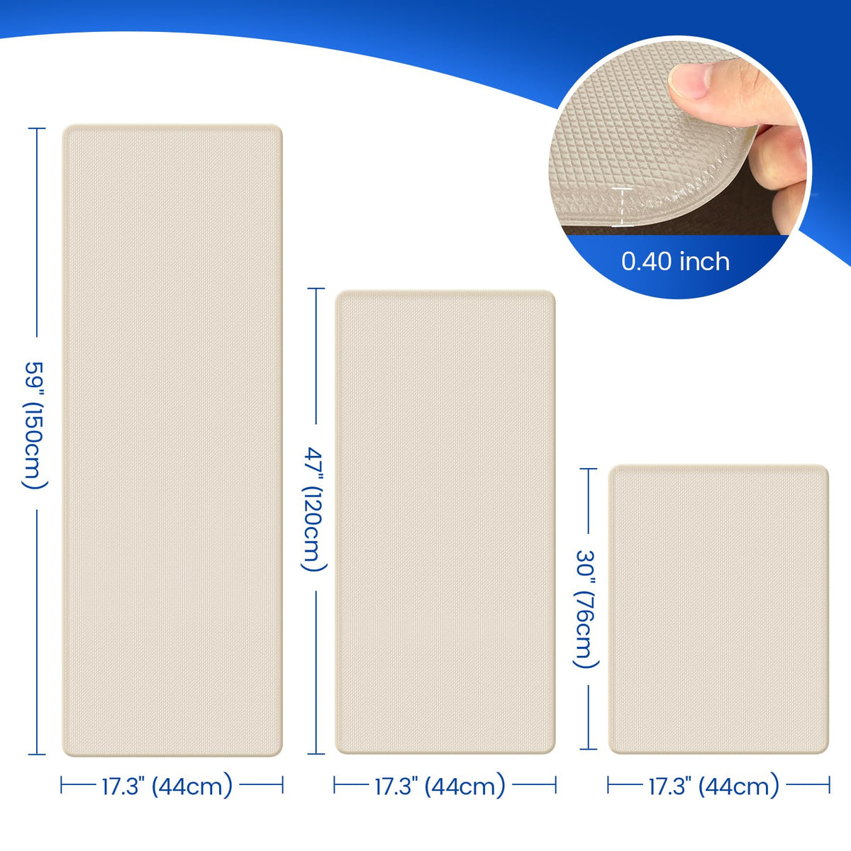 KitchenClouds non-slip back keeps mats secure on tile, wood, and stone floors.
