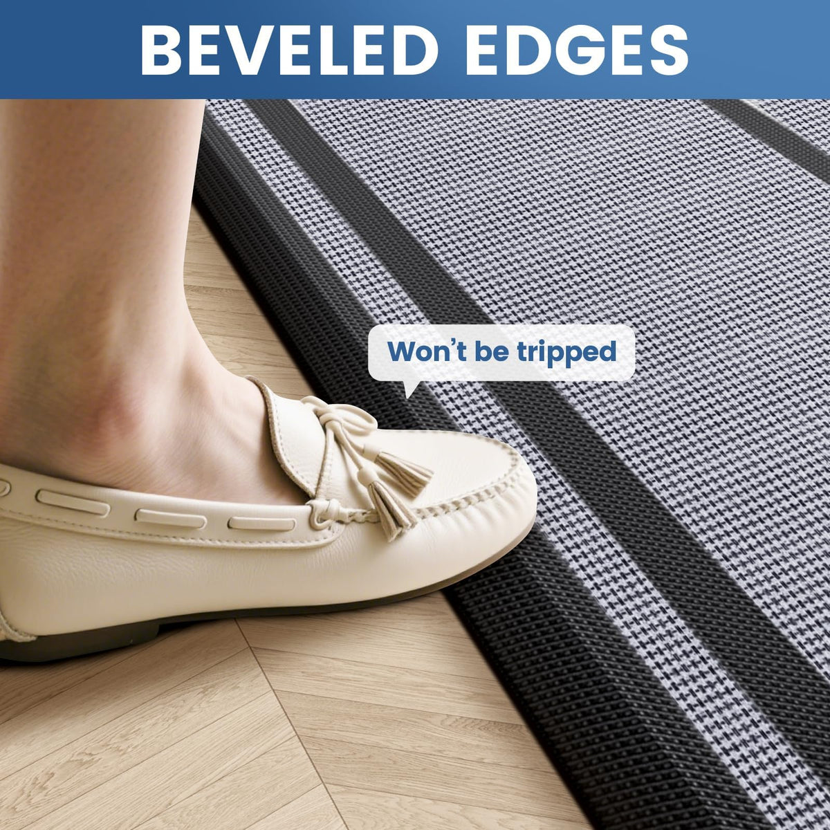 KitchenClouds mat by the sink illustrating water resistant surface during cleanup