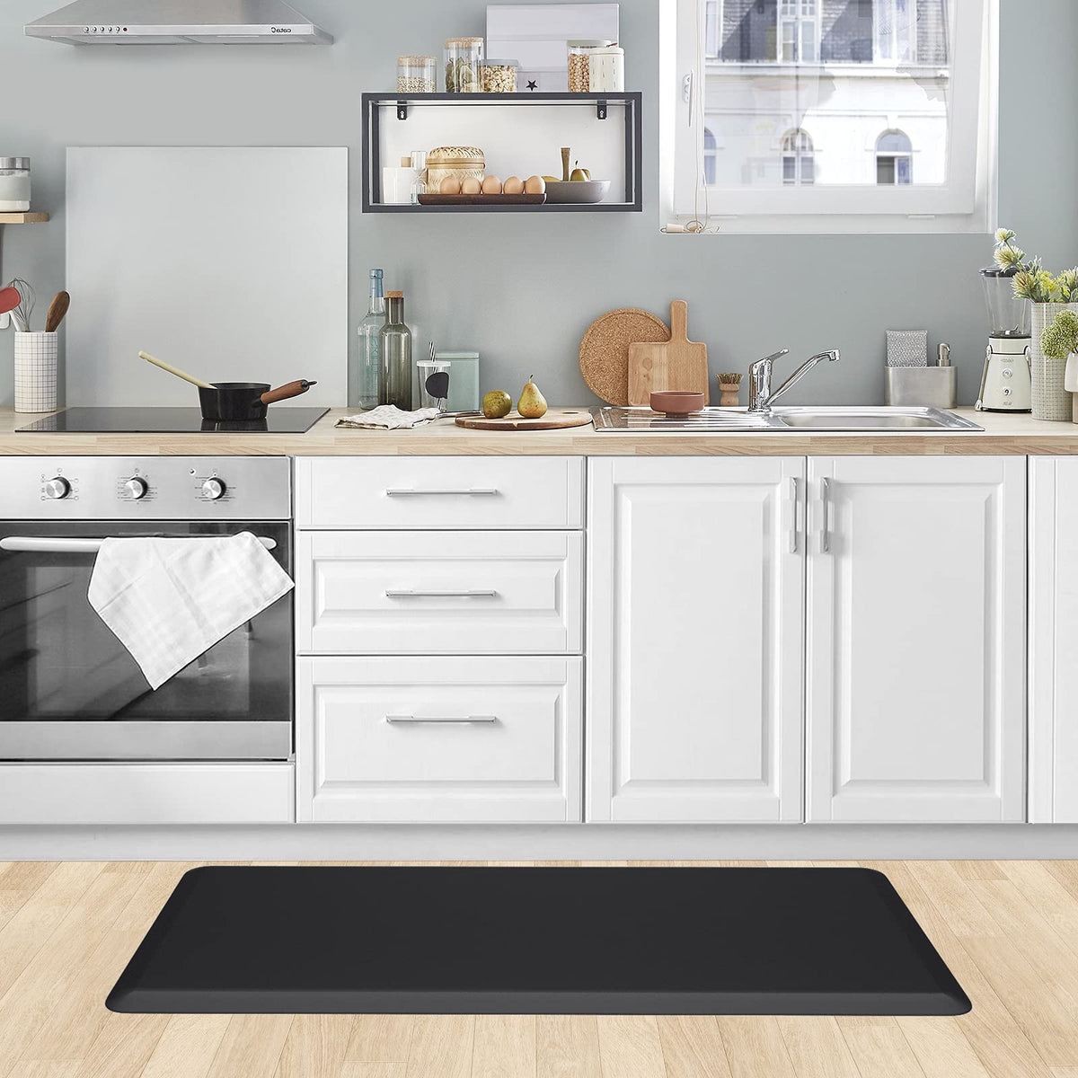 KitchenClouds neutral black mat suits kitchen and office spaces