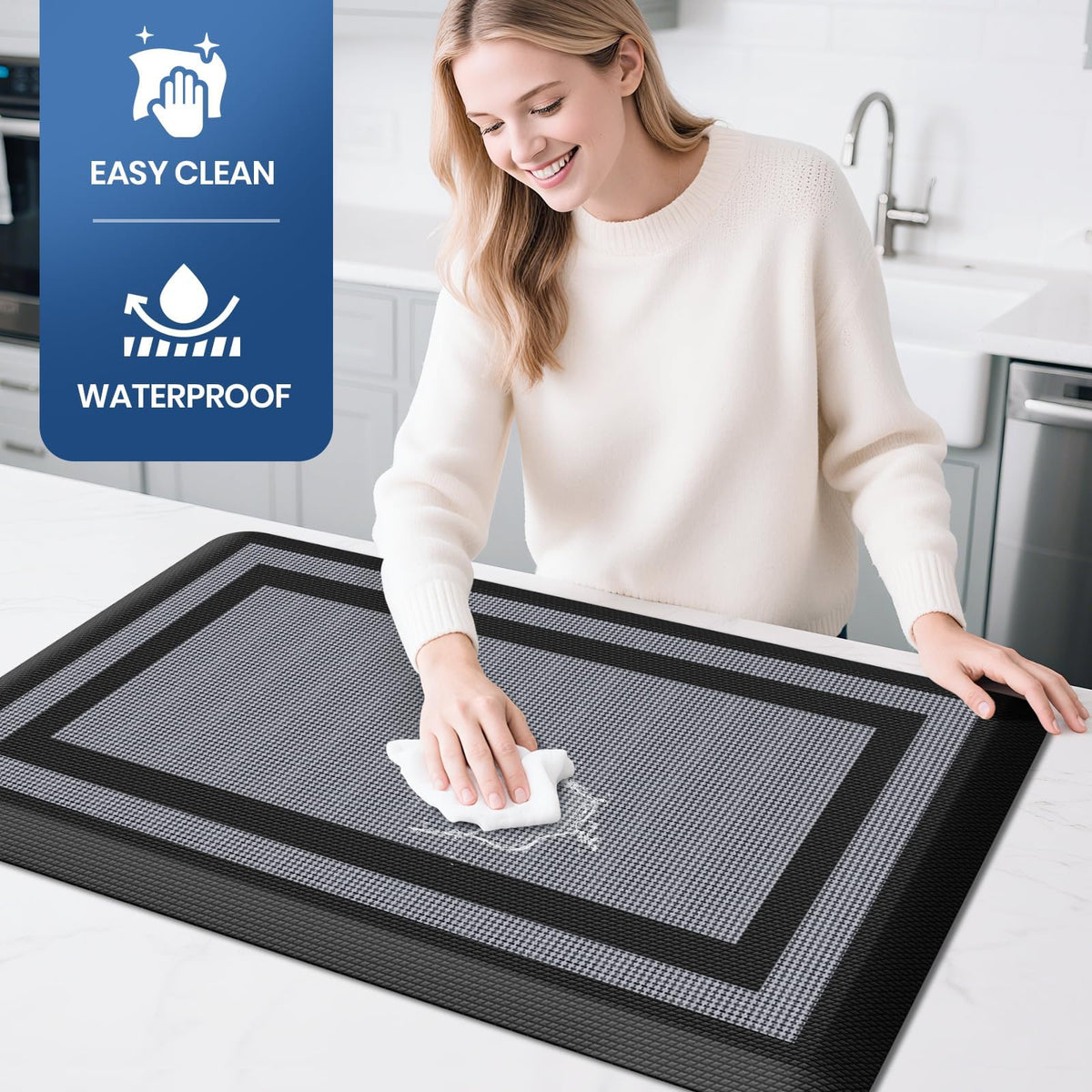 KitchenClouds mats with non-slip backing for secure placement on various floor surfaces