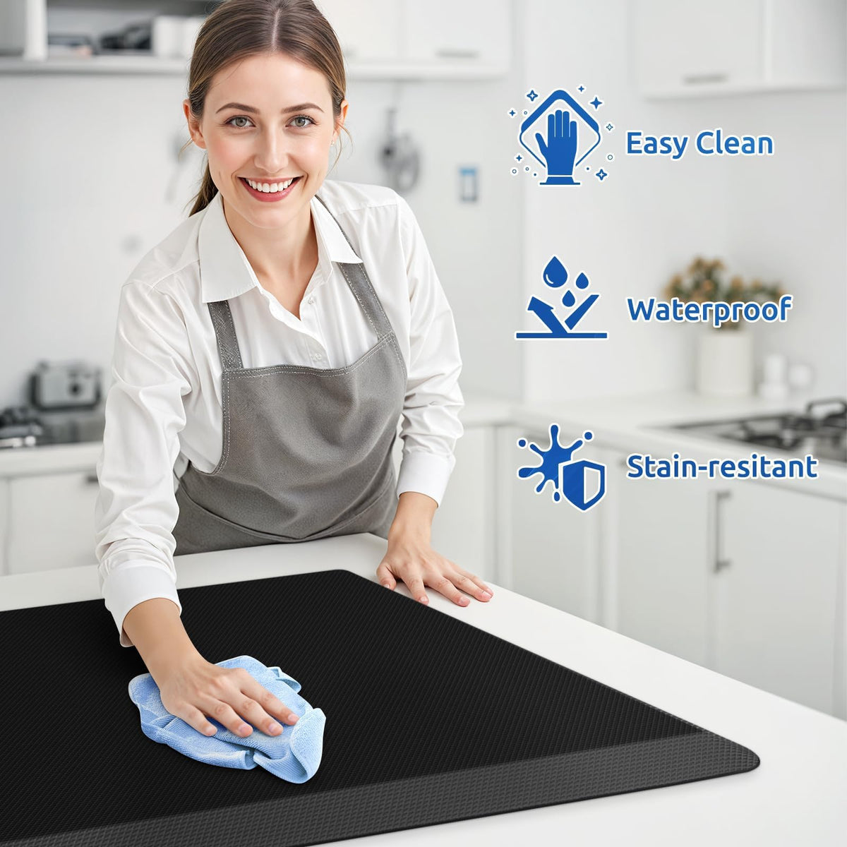 KitchenClouds water-resistant surface resists spills for easier post-cook cleanup.