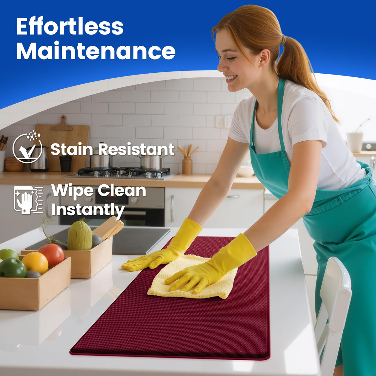 KitchenClouds waterproof sink mat protects floor from spills near sink.