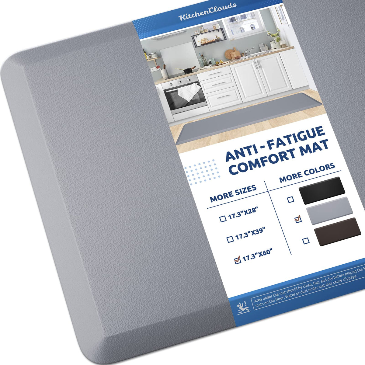 KitchenClouds cushioned anti-fatigue foam mat provides comfort for long cooking tasks.