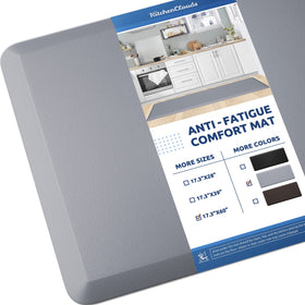 KitchenClouds cushioned anti-fatigue foam mat provides comfort for long cooking tasks.
