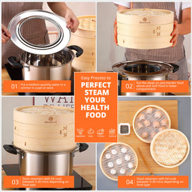 KitchenCrust dumpling-steamer setup ready for dim sum