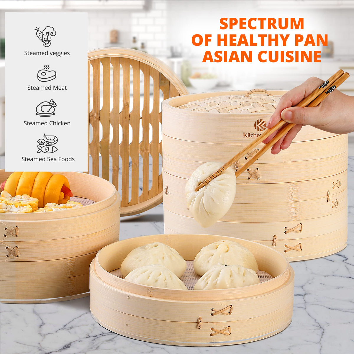 KitchenCrust vegetables steaming in a two-tier basket for healthy meals