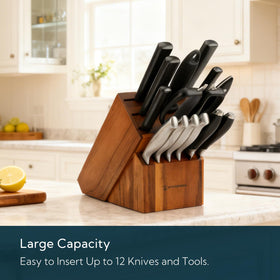 KITCHENDAO acacia wood knife block top view showing slot layout for blades