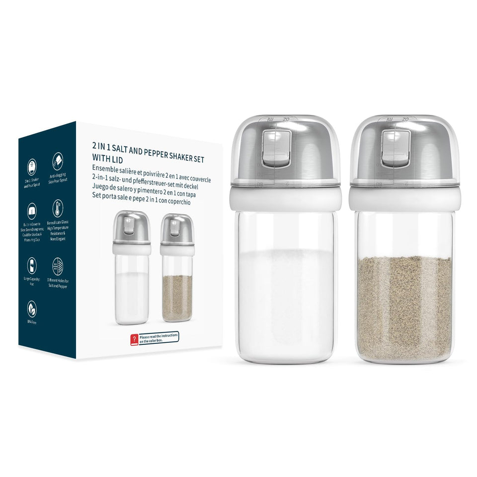 KITCHENDAO 2-in-1 salt and pepper shaker with side pour spout for precise seasoning