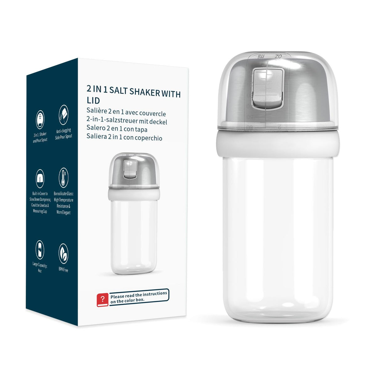 KITCHENDAO 2-in-1 glass salt shaker with side pour for a precise stream