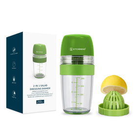 KITCHENDAO 2-in-1 salad dressing shaker with built-in juicer for fresh dressings.