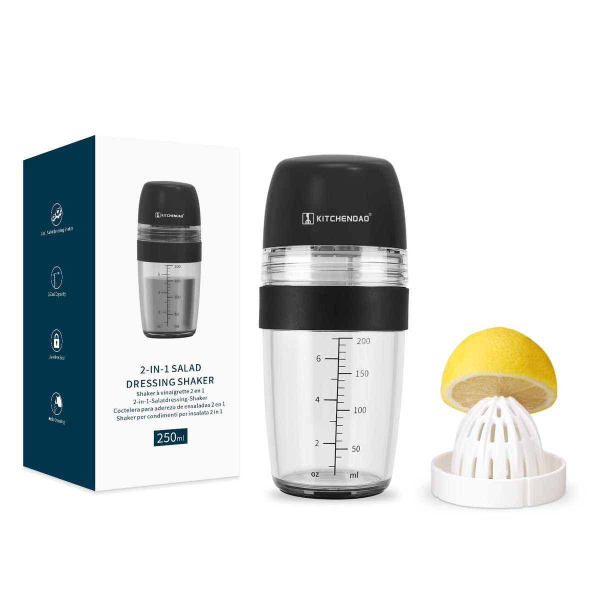 KITCHENDAO 2 in 1 dressing shaker with juicer for quick emulsions