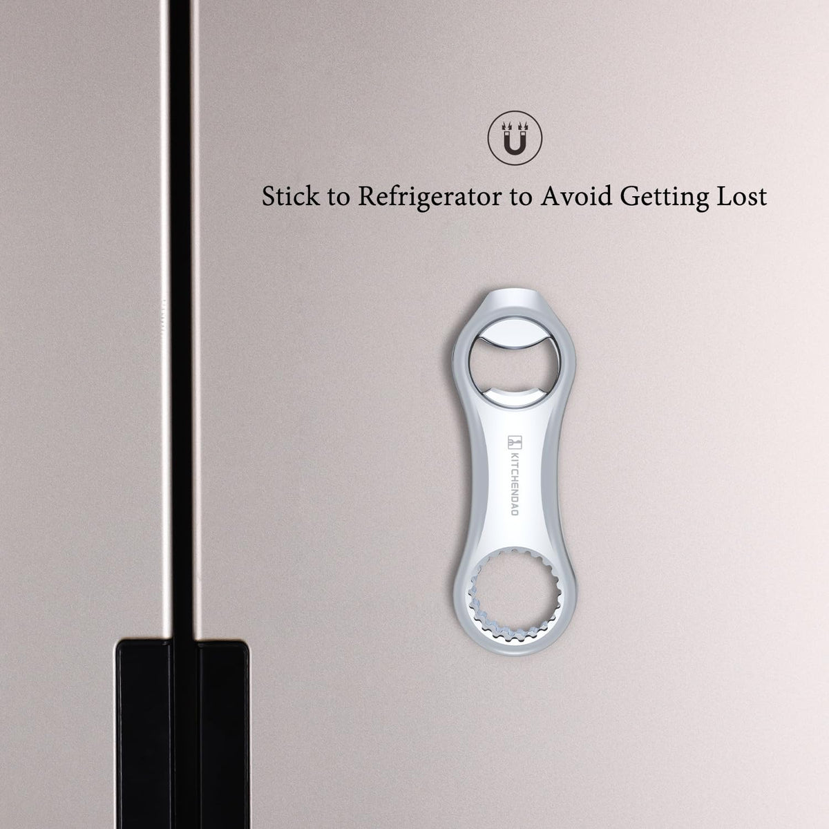 KITCHENDAO 3-in-1 beer opener designed for pry-off and twist-off caps.
