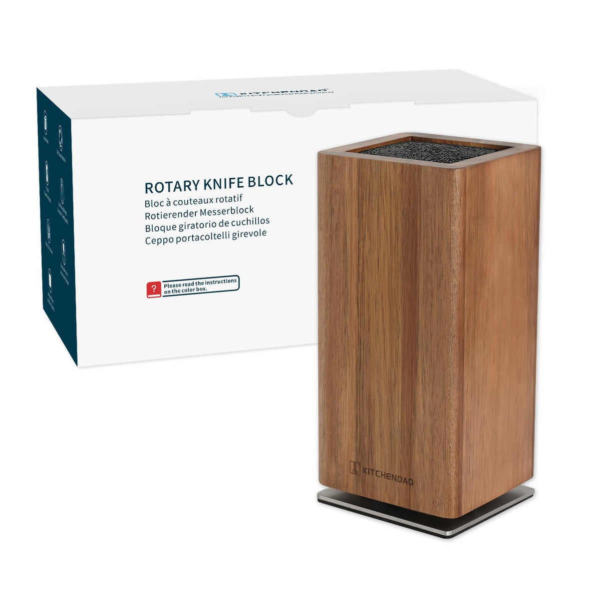 KITCHENDAO 360° rotatable magnetic knife block providing quick access to every knife