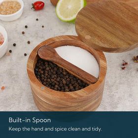 KITCHENDAO Acacia wood built-in spoon visible, keeps hands clean while seasoning.