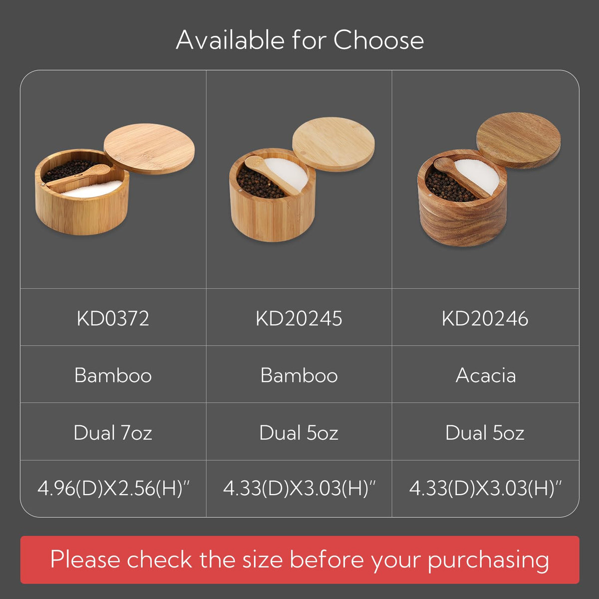 KITCHENDAO Acacia wood spice box shows natural grain variation for unique character.