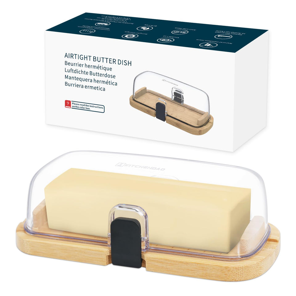 KITCHENDAO bamboo butter dish base showcasing natural bamboo and stability on the counter