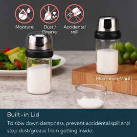 KITCHENDAO borosilicate glass salt dispenser shows fill level clearly.