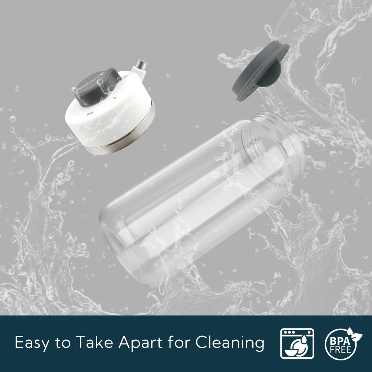 KITCHENDAO borosilicate glass with stainless steel cap emphasizes durable BPA-free design