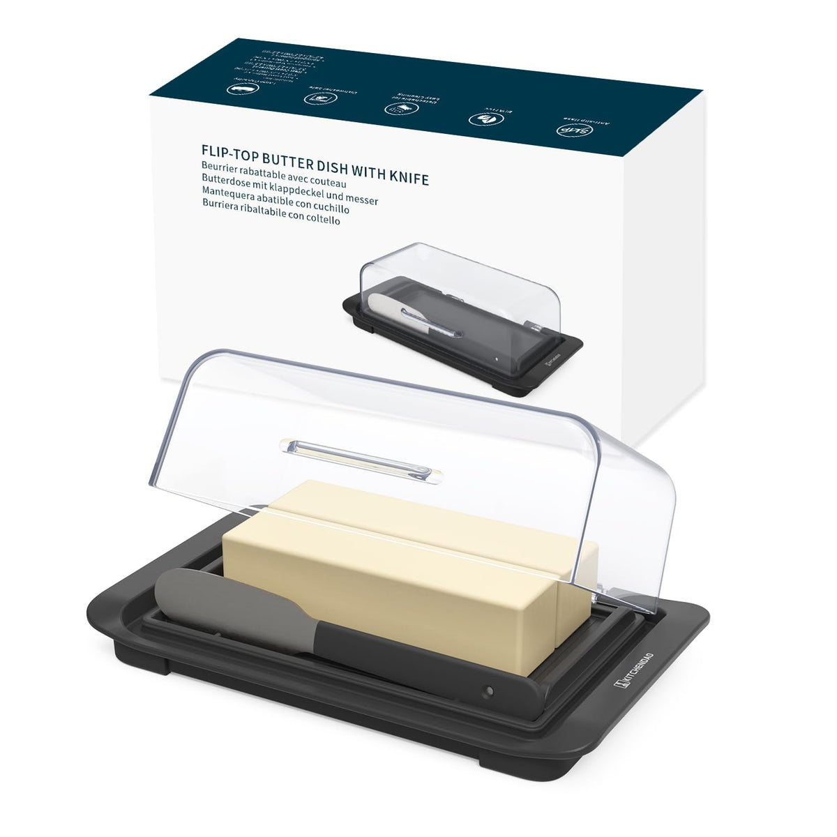 KITCHENDAO butter dish with lid and knife slot keeps butter tidy and ready to use.