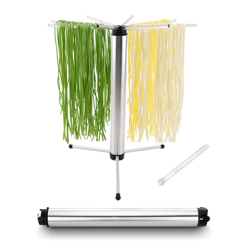 KITCHENDAO collapsible pasta drying rack folded for compact drawer storage.