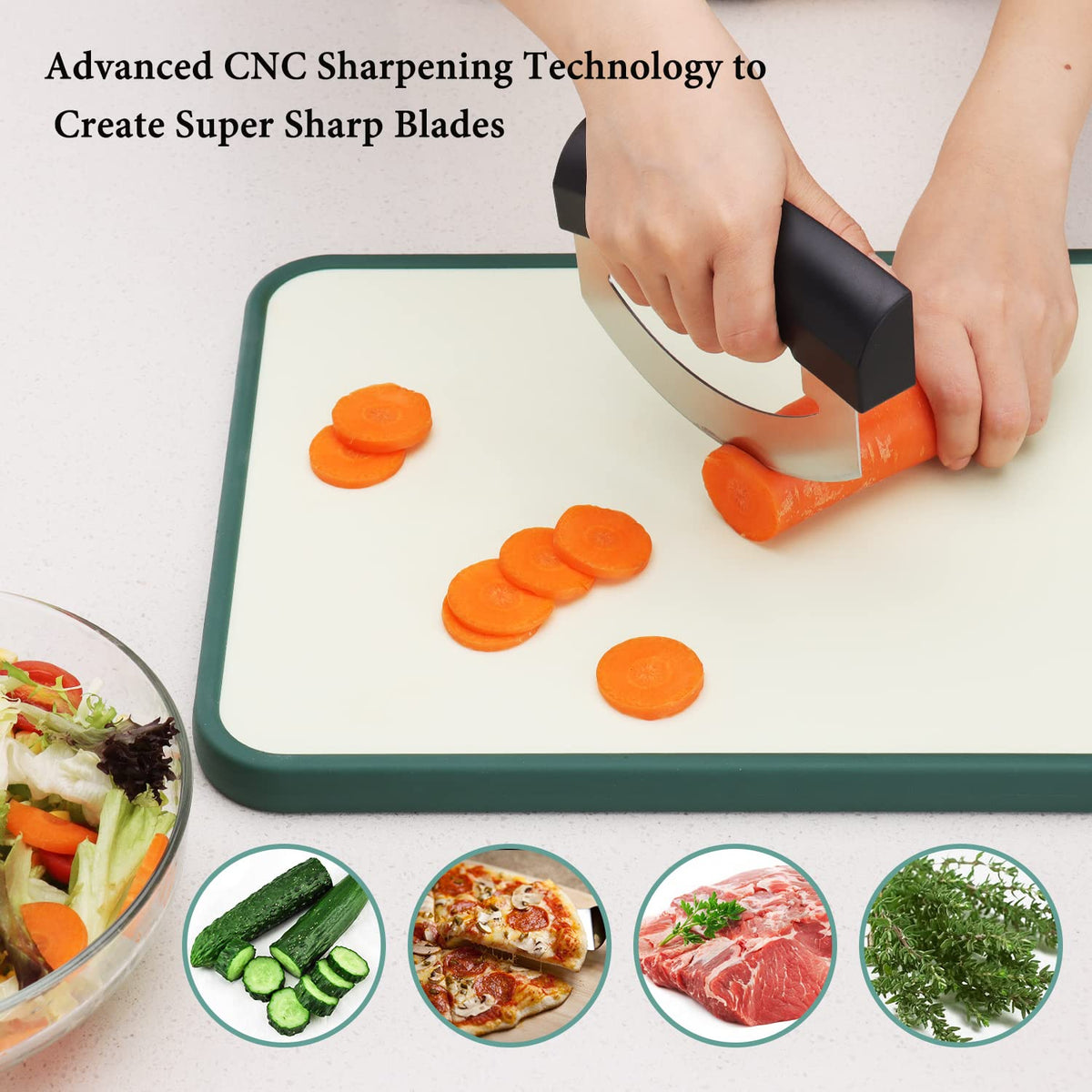 KITCHENDAO Come Apart Mezzaluna doubles as pizza cutter for toppings