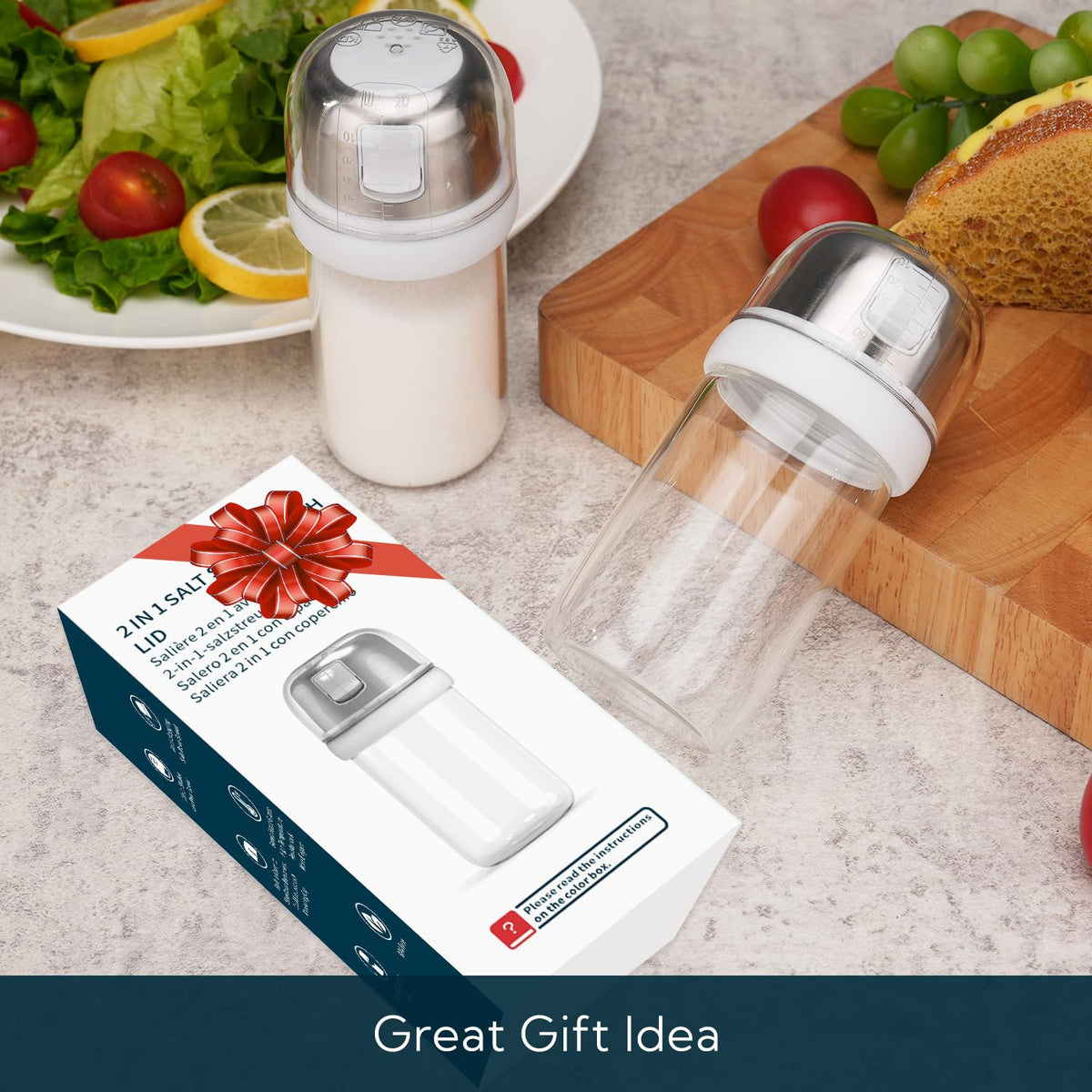 KITCHENDAO dust-moisture protection lid helps keep salt fresh between uses