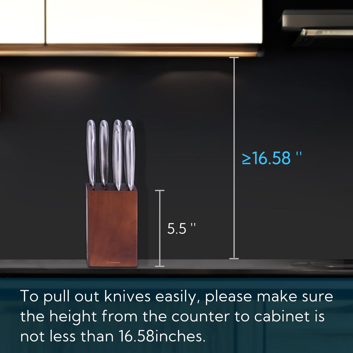 KITCHENDAO wooden block accommodates standard 5.5-inch blades with smooth, easy-slots.