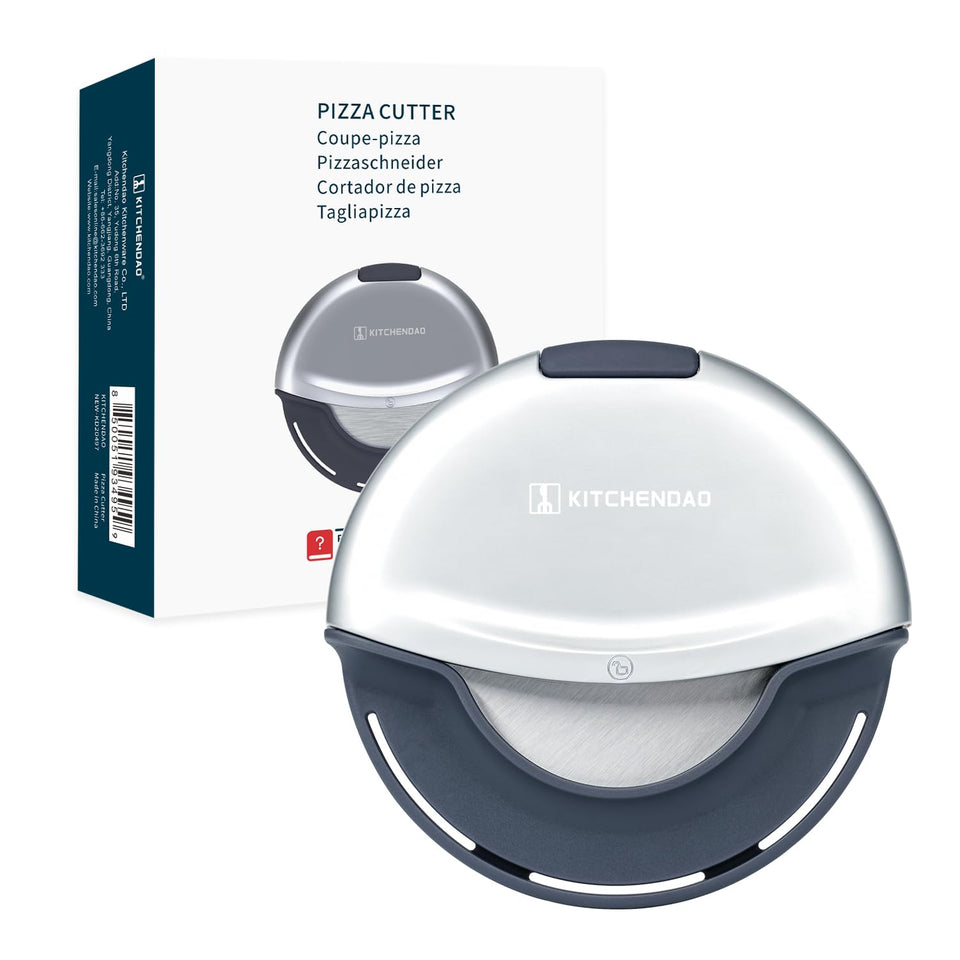 KITCHENDAO heavy-duty pizza cutter with die-cast body for durable slicing.