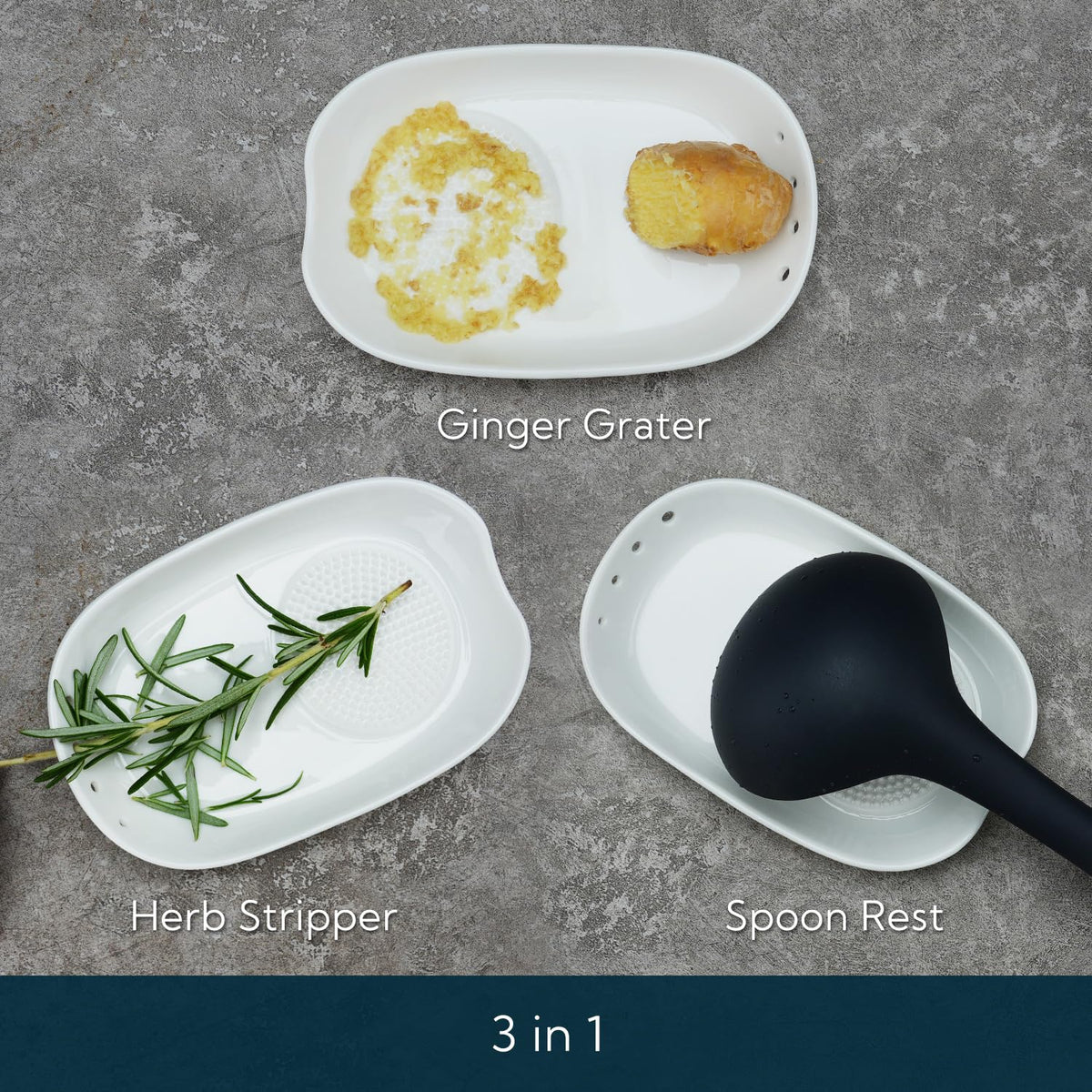 KITCHENDAO herb stripper integrated with ceramic dish for effortless herb prep
